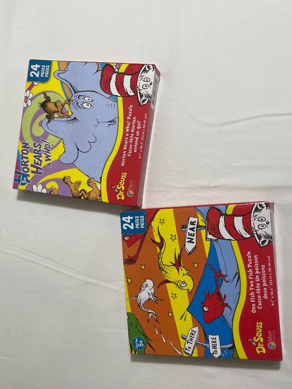 Dr. Seuss 24 Piece Puzzle Lot of 2 Horton Hears A Who & One Fish Two Fish 2021